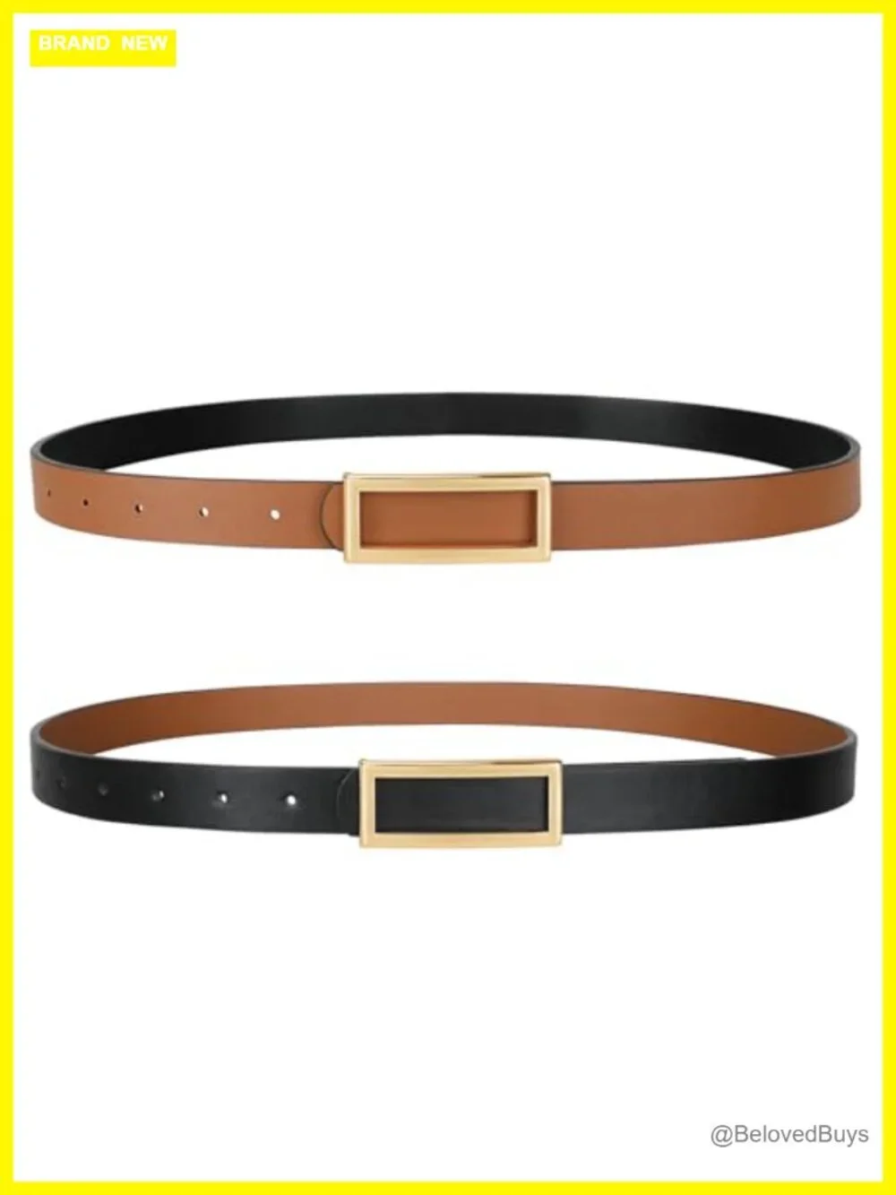 Women's Thin Faux Leather Reversible Skinny Belt with Gold Buckle